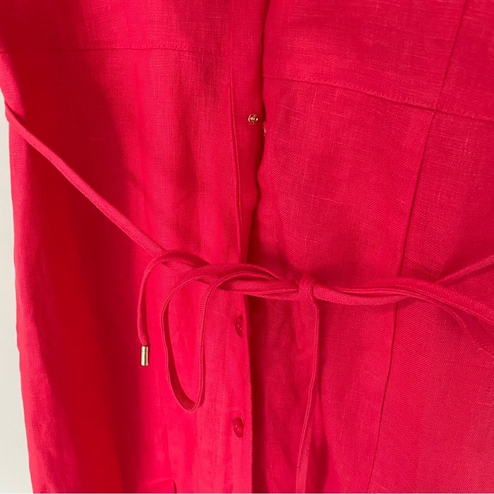 Red Midi Shirt Dress with Front Slits - Picture 9 of 11